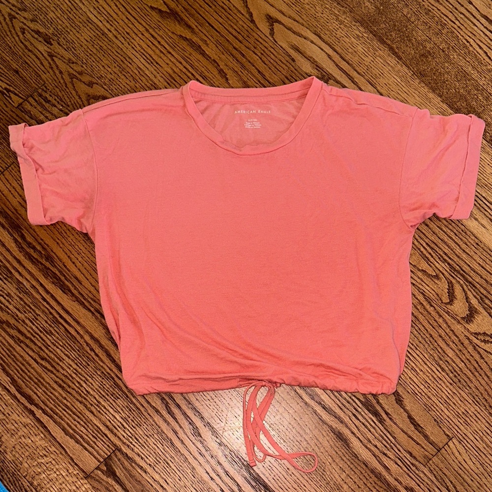 American Eagle Coral Drawstring T-Shirt